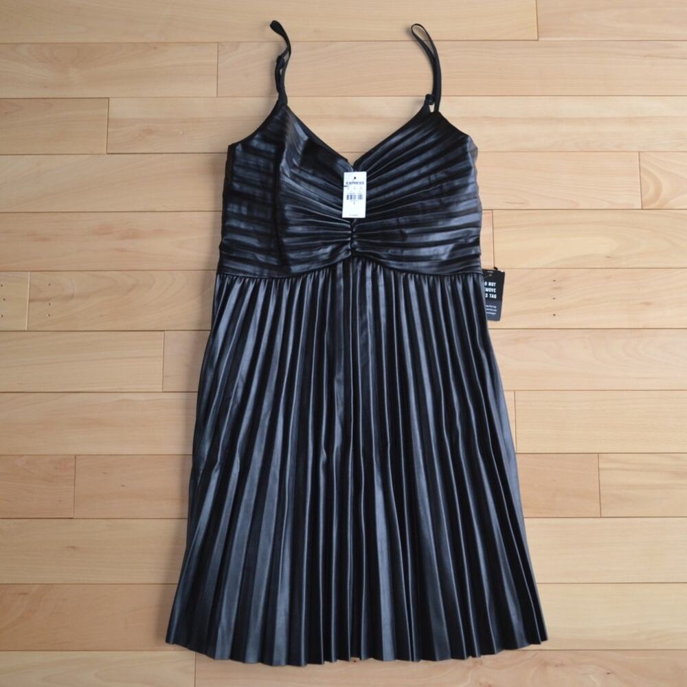 Express Black Pleated Midi Dress with Spaghetti Straps